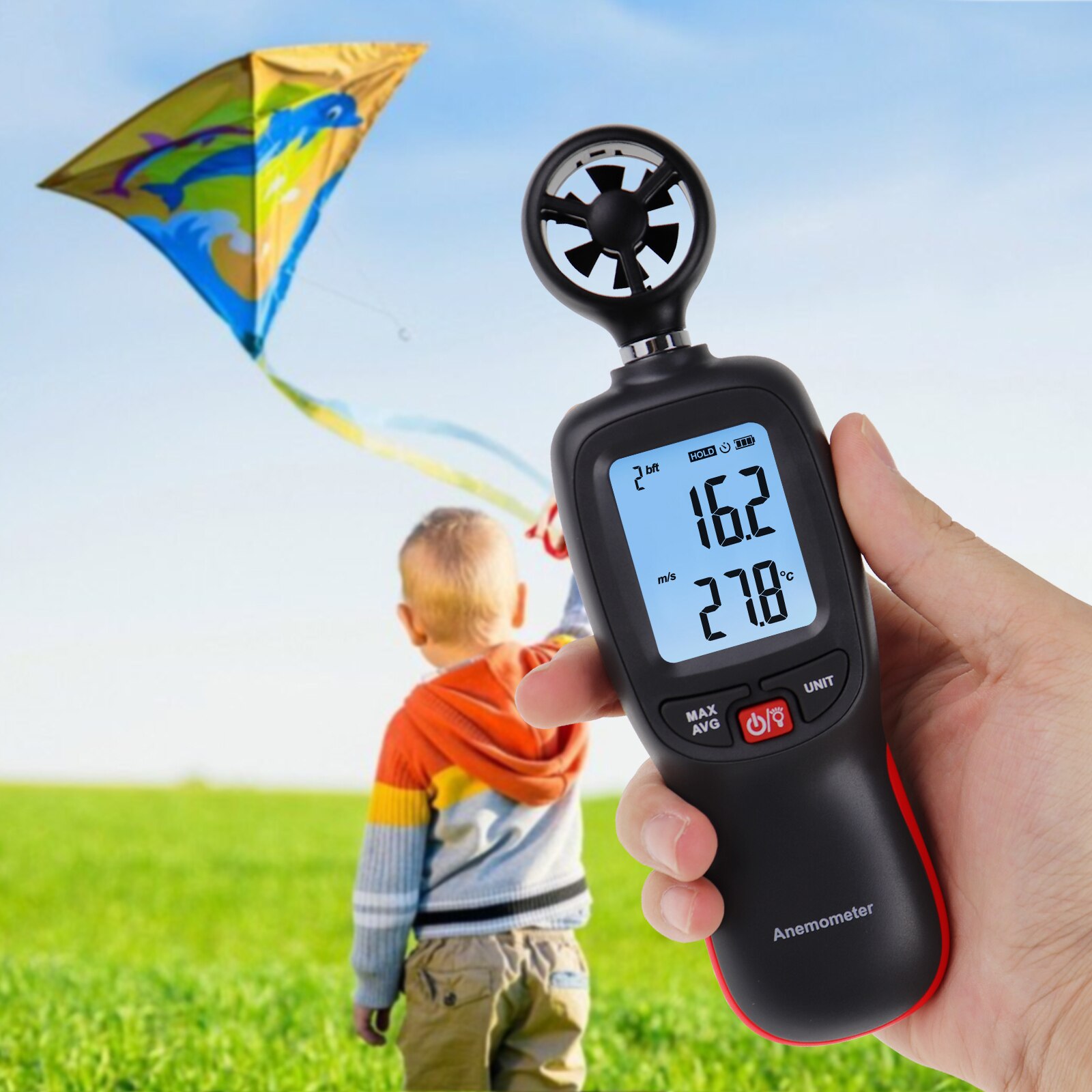 Digital Wind Speed Anemometer Handheld Temperature Air Velocity Wind Chill Measurement Gauge w/ Data Recording Beaufort Scale