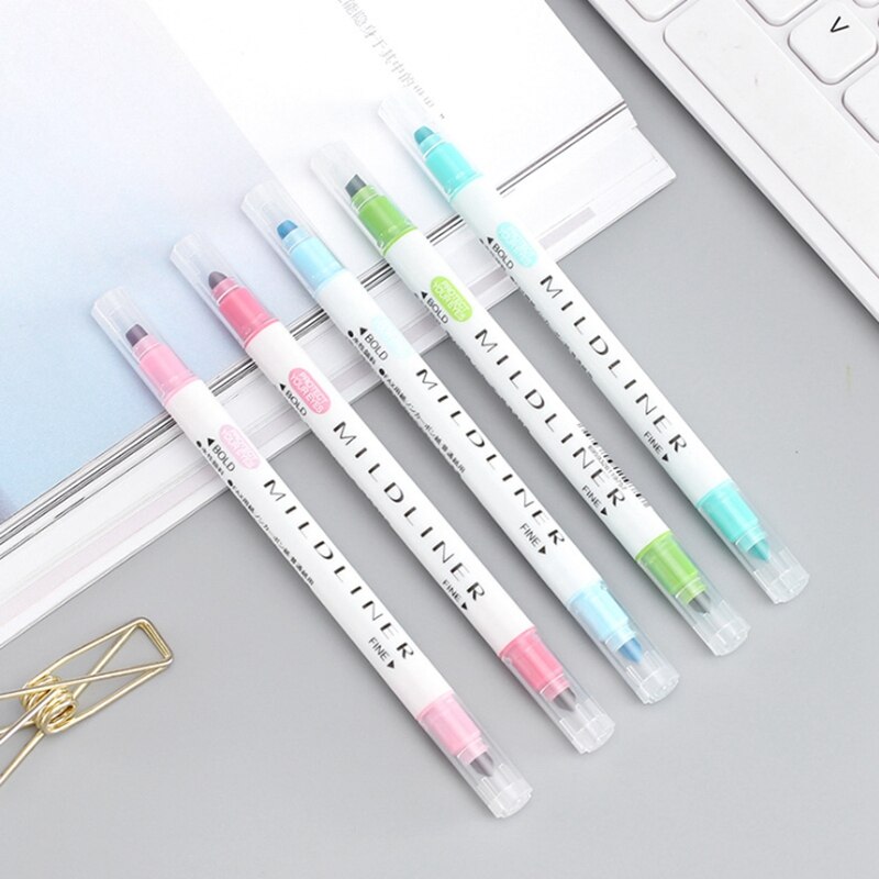 JIANWU 12pcs/set cute Double head fluorescent pen milkliner