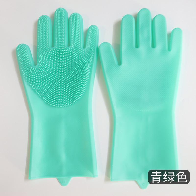 Plus velours silicone gants de vaisselle multifonctionnel étanche nettoyage ménage gants coréen cuisine brossage gants: green / Thicken