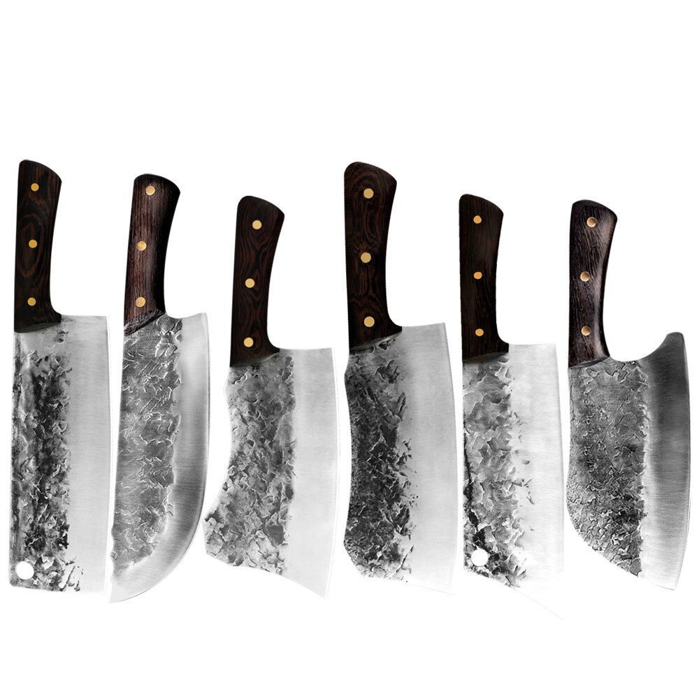 Traditional Forged Kitchen Knife Set Handmade Hammer Stainless Steel Chef's Chopper Cooking Knives Meat Slicer Butcher Knife