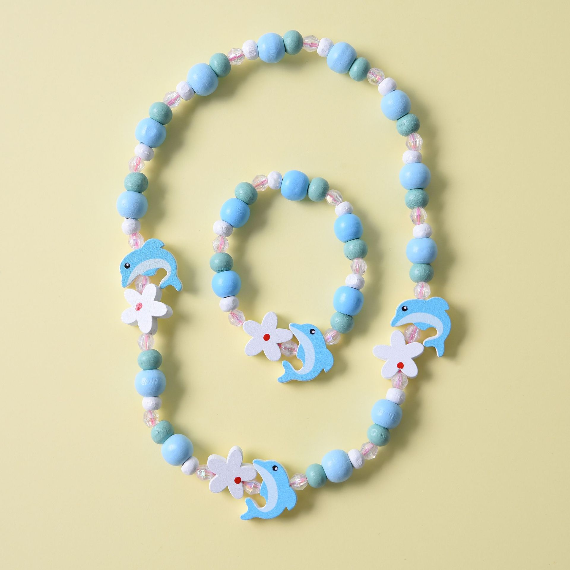 8 Color Natural Wood Colorful Beads Cute Animal Necklace Bracelet Set For Children's Jewelry Girl Birthday: X00014