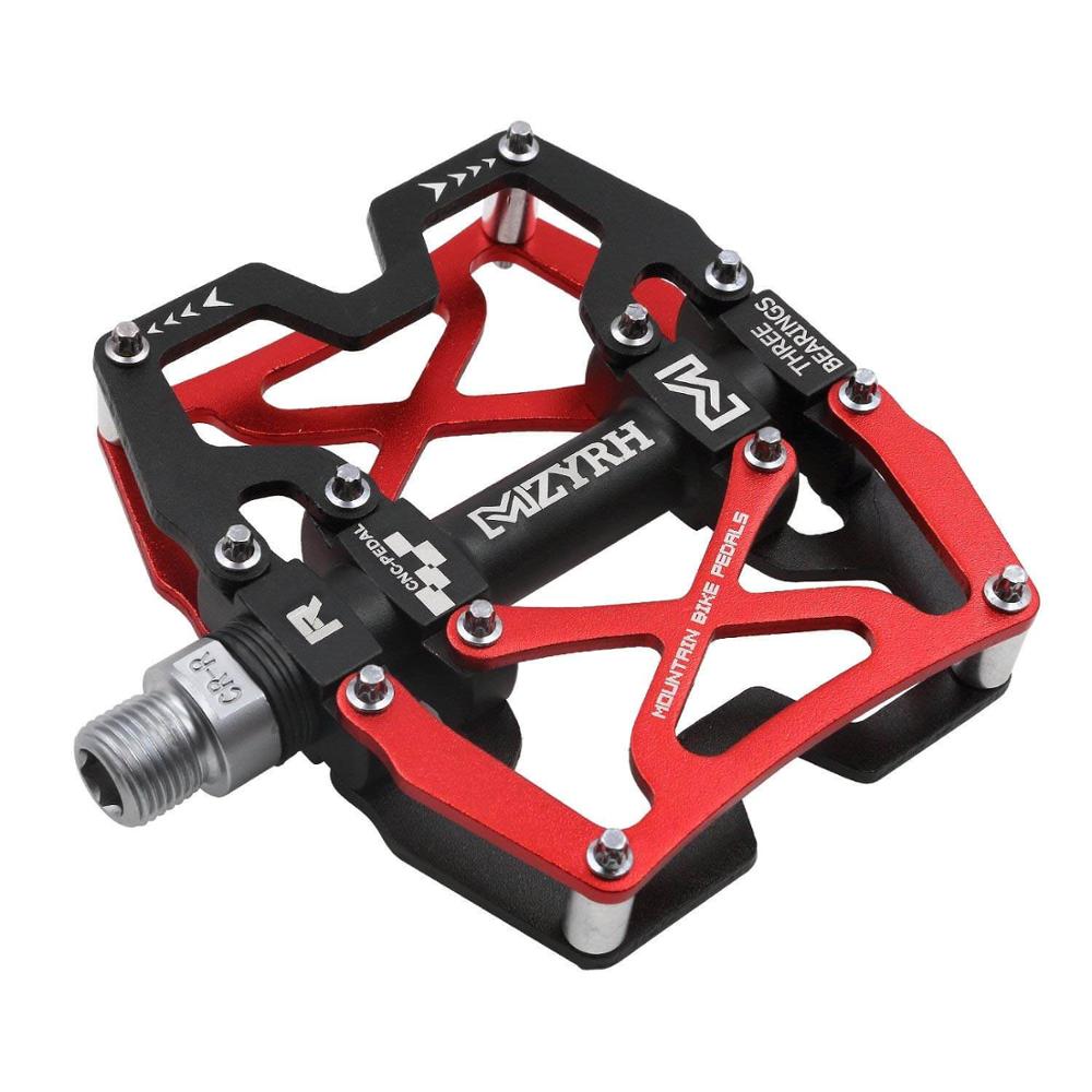 Mzyrh mountain mtb cykel brede pedaler 9/16 "cykling forseglet 3 lejepedaler cnc bearbejdet smurt forseglet bærende platform pedaler: Sort og rød