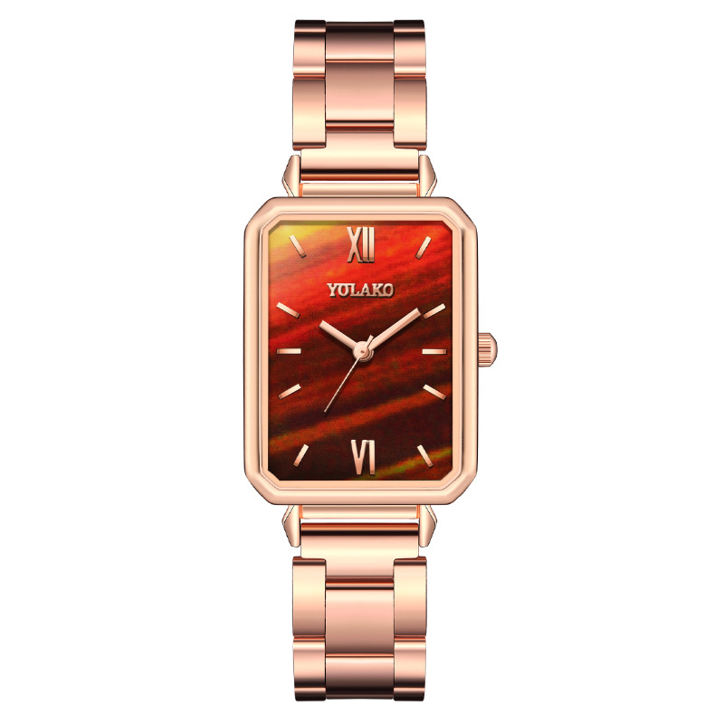 Reloj de pulsera cuadrado verde clásico para mujer, reloj de pulsera pequeño Retro, reloj de cuarzo informal para mujer: orange