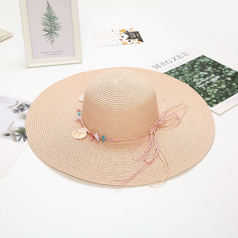 Sombrero de Paja de verano con lazo de concha marina, sombreros de boda Bohemia para mujer, accesorios de , sombreros ZH082