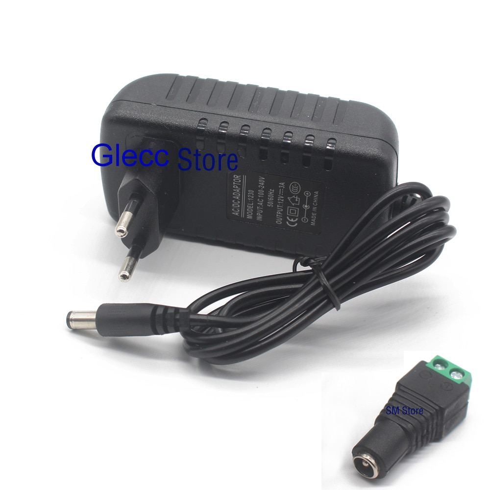 EU Plug AC 100-240 V Naar DC 12 V 1A 2A 3A 12 W 24 W 36 W voeding Adapter Koord voor LED Strip licht/met connector