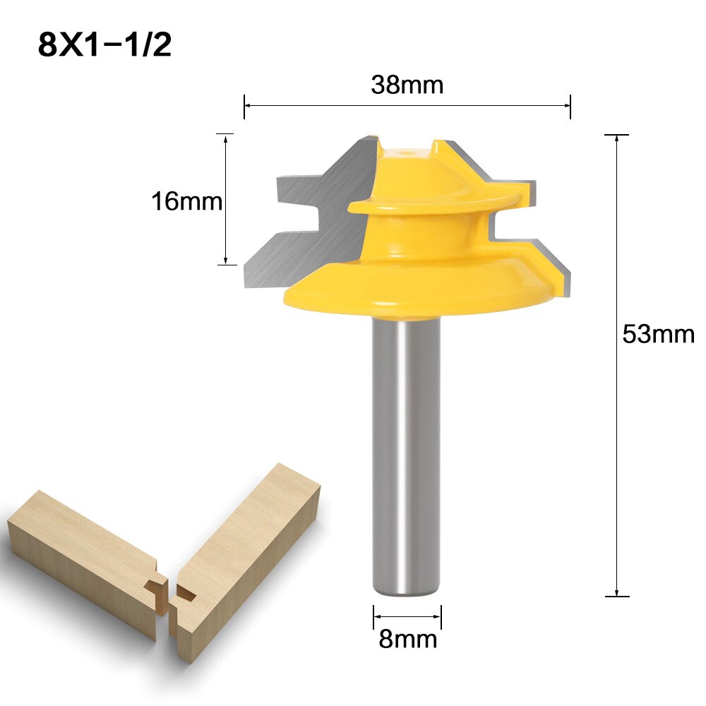 6 To1/2inch Shank 45 Degree Lock Miter Router Bit Woodworking Tenon Milling Cutter Tool Drilling Milling for Wood Carbide Alloy: 2-8mm