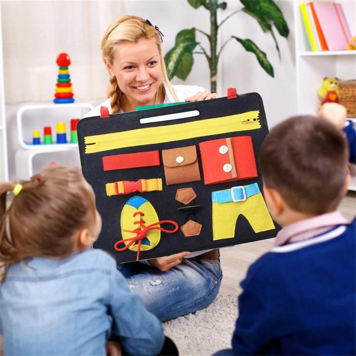 Baby speelgoed viltbord kinderen kleuterschool educatief speelgoed leren kleding dragen gesp educatief speelgoed 1-5 jaar oud