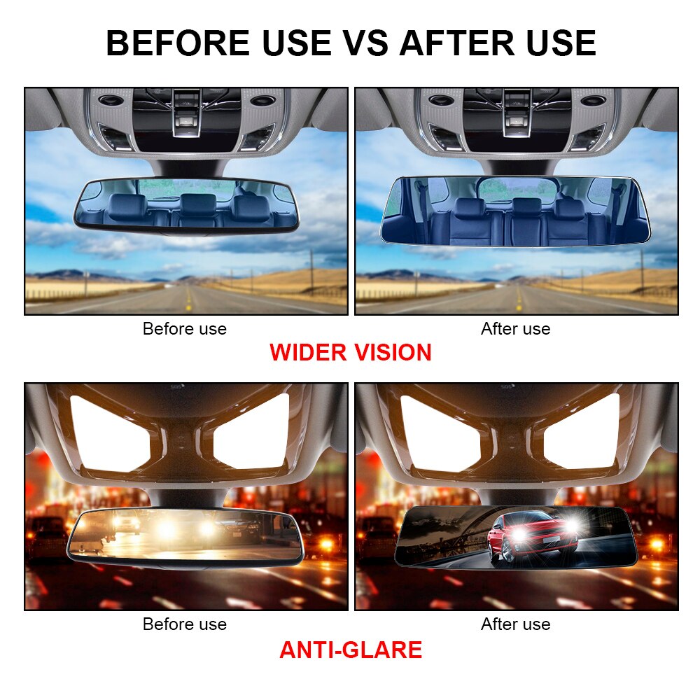 Espejo retrovisor Interior trasero para coche, microcurvatura de lente de 3000R, cristal HD de pantalla completa 2.5D, gran angular, antideslumbrante, azul, sin marco