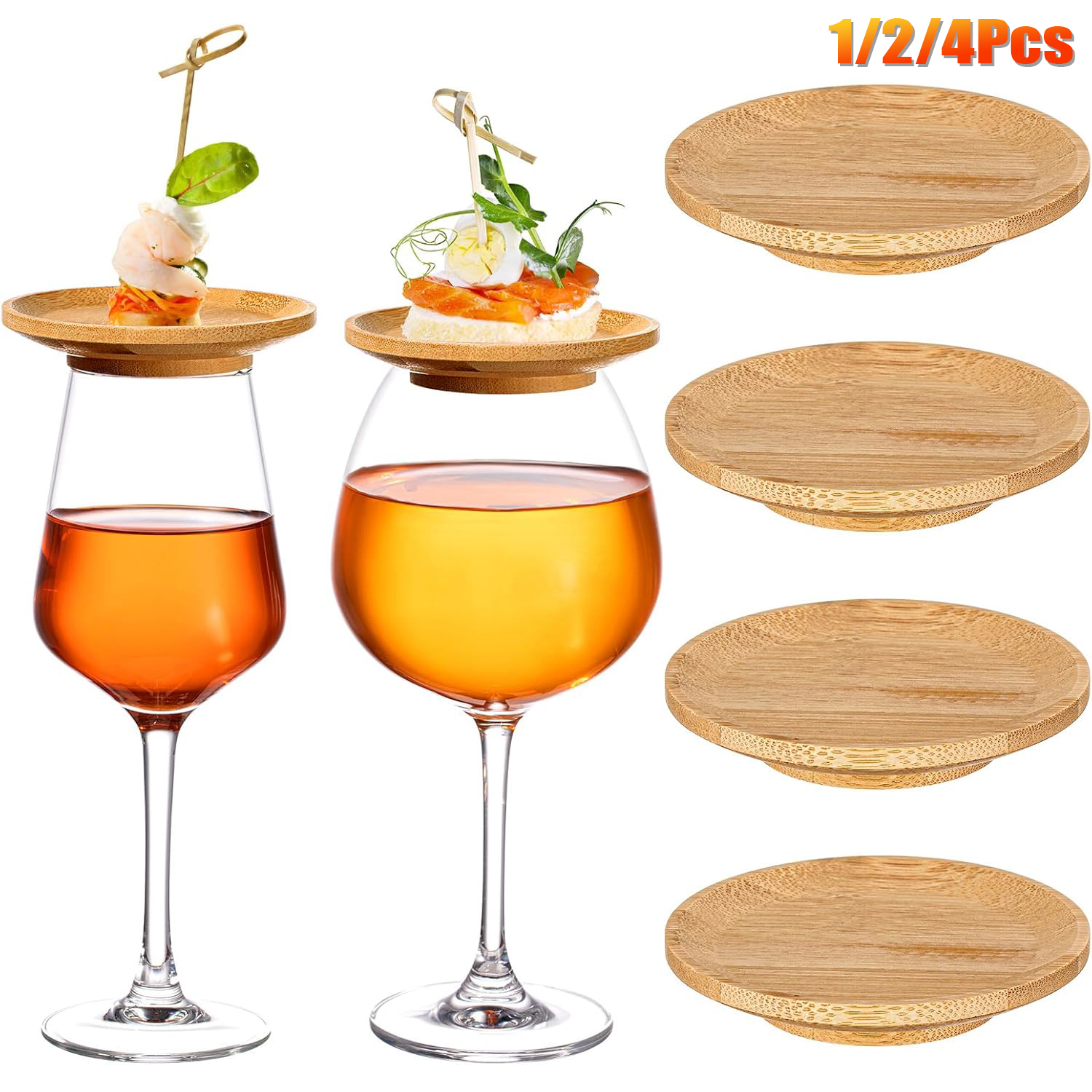 1/2/4Pcs Wine Glass Charcuterie Topper Bamboo Wine Glass Charcuterie Board Topper Wine Glass Topper Appetizer Plates for Party