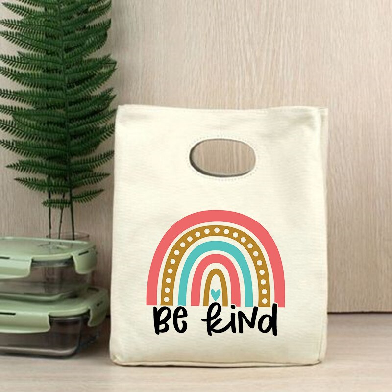 Bądź miły Rainbow funkcjonalne Cooler torby na Lunch przenośna ocieplana z płótna pojemnik Bento Totes termiczna jedzenie na piknik pokrowiec torebka