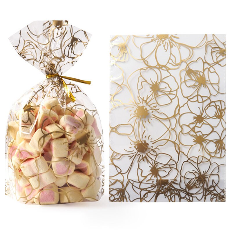 Sachet en plastique pour emballer des de mariage,emballage de couleur rose, fête de noël, biscuits, gâteaux, cookies, bonbons, motif amour, 50 pièces, 13x9cm: J