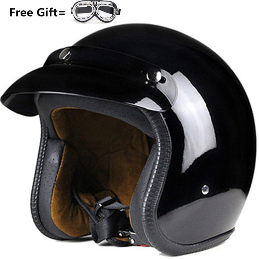 Open Face Motorcycle Helmet Vintage Kask Motocycle Capacete Chrome Sliver Retro Casque Mirror Pilot Jet Moto 3/4 Half Casco: gloss black / S