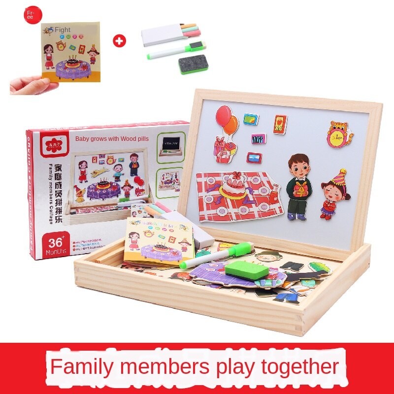 Kids Educational Learning Toy Wooden Magnetic Puzzle Toys for Children Jigsaw Animals/Circus Drawing Board with Box: H