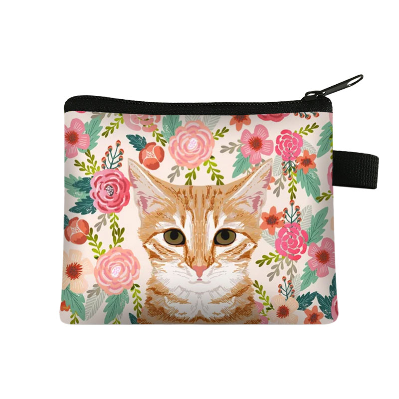 Einzigartige Katze Hund Mit Blume Malerei Münze Tasche Für Frauen Geldbörsen Mädchen Lippenstift Karte Tasche Mini Brieftaschen Für: lqbyhm08w