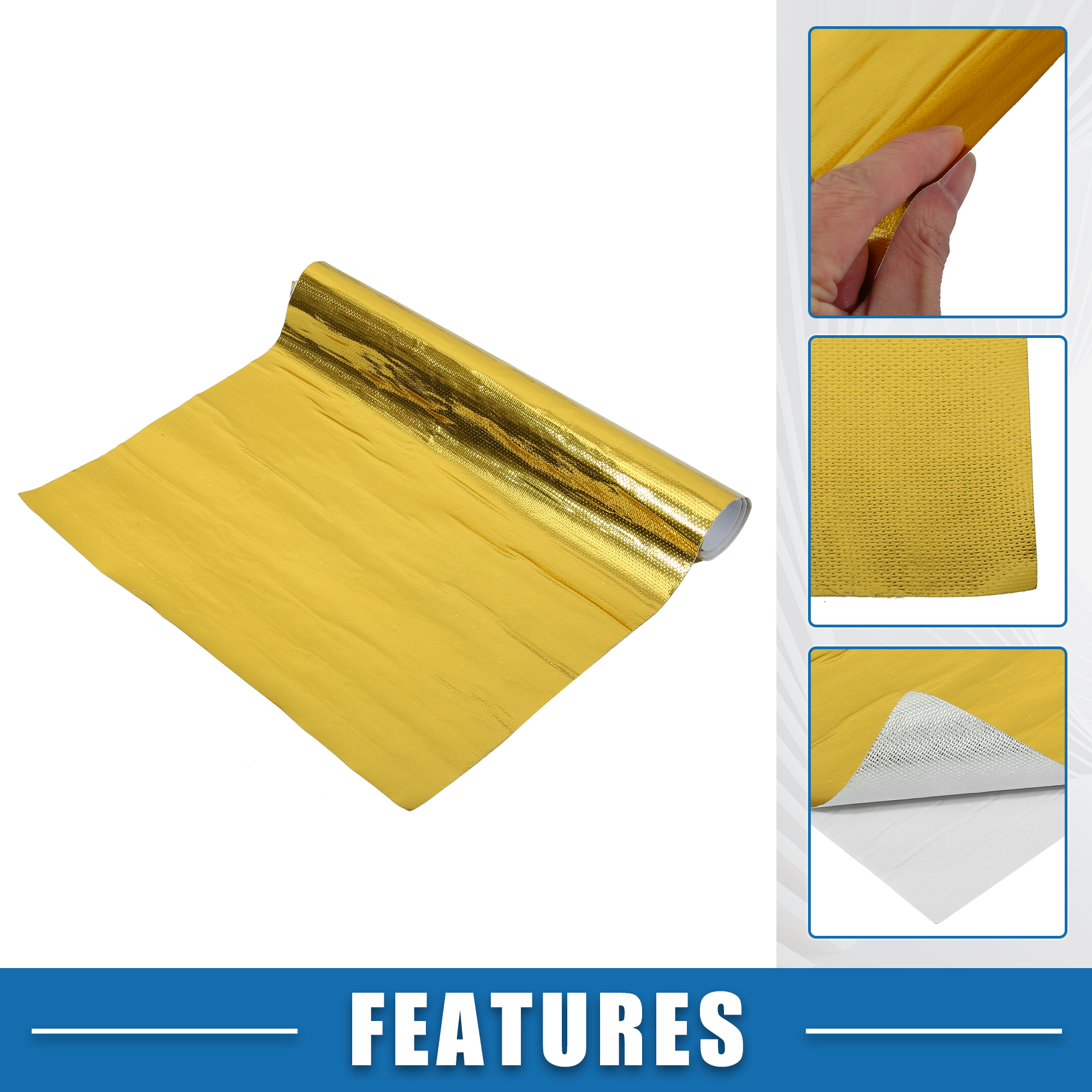 UXCELL Car Heat Shroud Aluminized Heat Shield Mat Thermal Barrier Cover Protection Fiberglass Gold Tone Gold 30x60cm 30x120cm