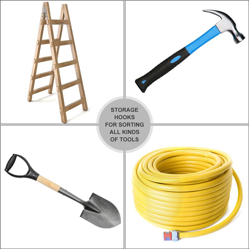 2 Pcs Garage Storage Utility Hooks Wall Mounted Hanging Hooks Metal U-Hooks Tool Organizers for Garden Tools Ladders (Black)