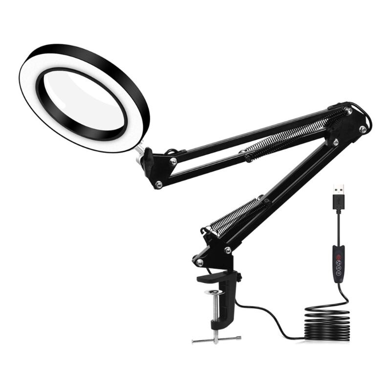 Vergrootglas Led Lamp, Verstelbare 5X Vergrootglas Bureaulamp Met 3 Kleuren Verlichte Usb Vergrootglas Lamp Met Verstelbare Swive: 33cm