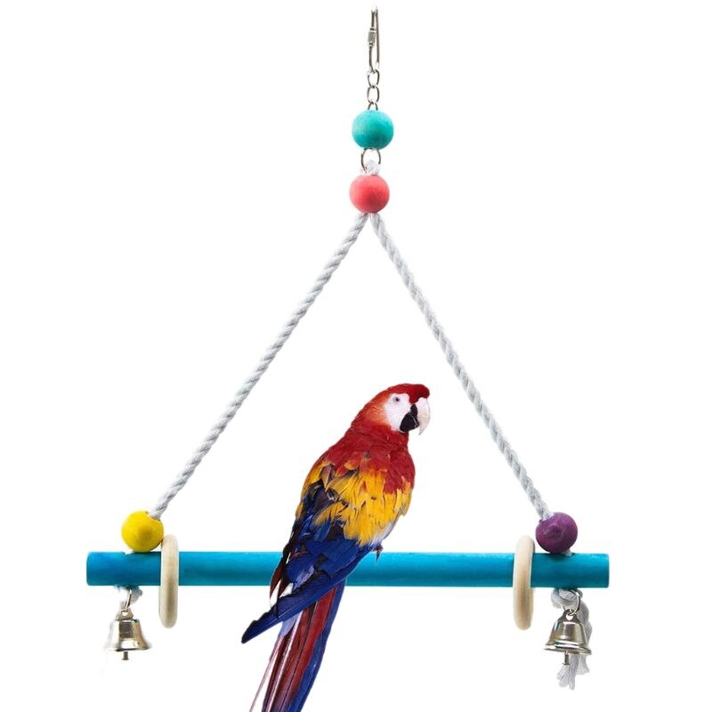 Pack de 3 columpios para loros y pollos, soporte de jaula para pájaros, percha, un lado, espejo con pájaro, juguetes con anillos para morder