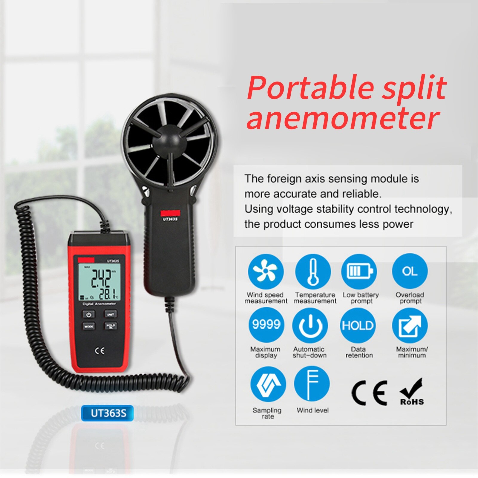 UT363S Anemometer LCD Display Digital Wind Speed Meter Measures Tester Outdoor Windsurfing Air Wind Velocity Measurement