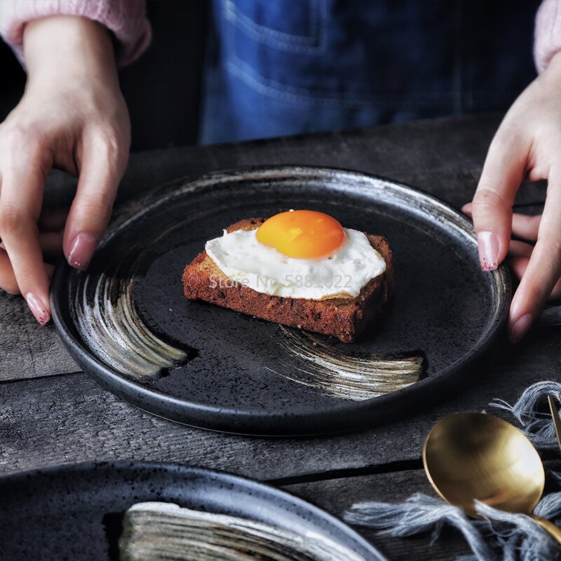 Round Flat Plate Ceramic Dinner Dish Buffet Steak Restaurant Plate