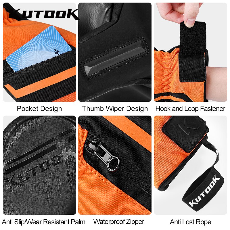 KUTOOK Ski Cycling Winter Gloves Mittens For Snowboard Snowmobile Heating Warm Fleece Waterproof Wind-resistant Men Women Gloves