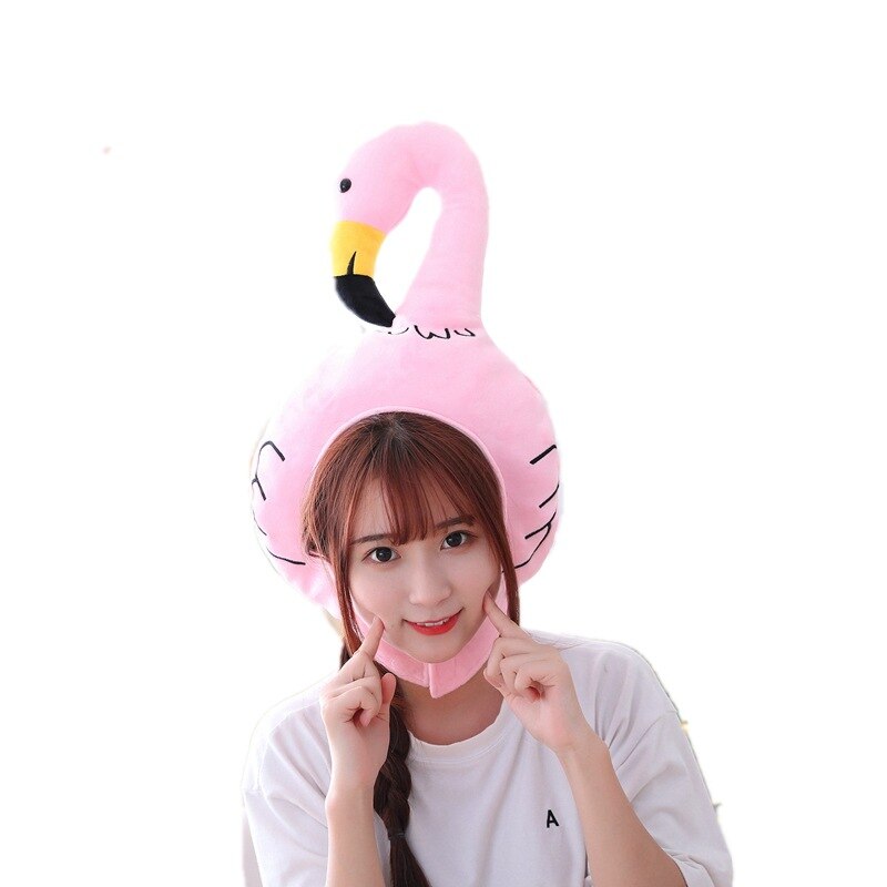 Flamingo Hat Animal Headgear Plush Toy Cap Party Kawaii Soft Cap Halloween Take Photo prop photo studio props