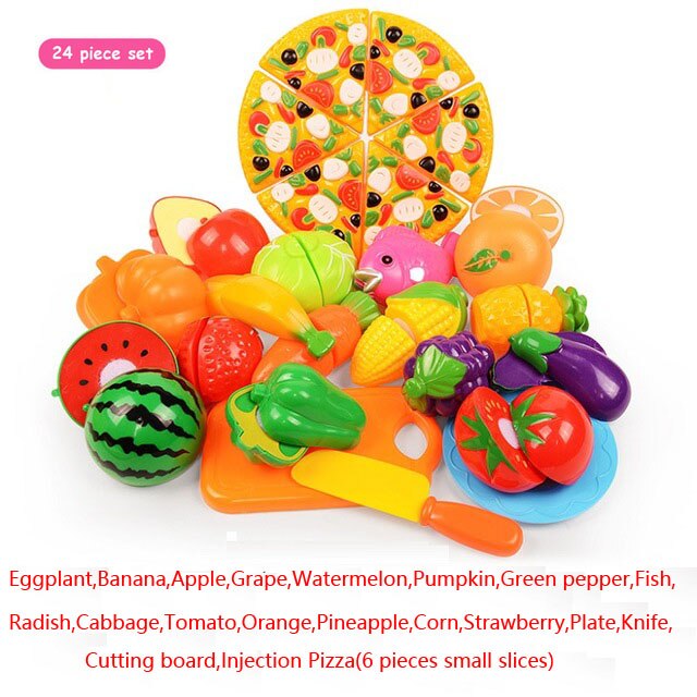 6/10/13/18pcs/20pcs/37pcs/set Housekeeping Toys education toys for baby color random surwish plastic fruit vegetables cut toys: 24pcs