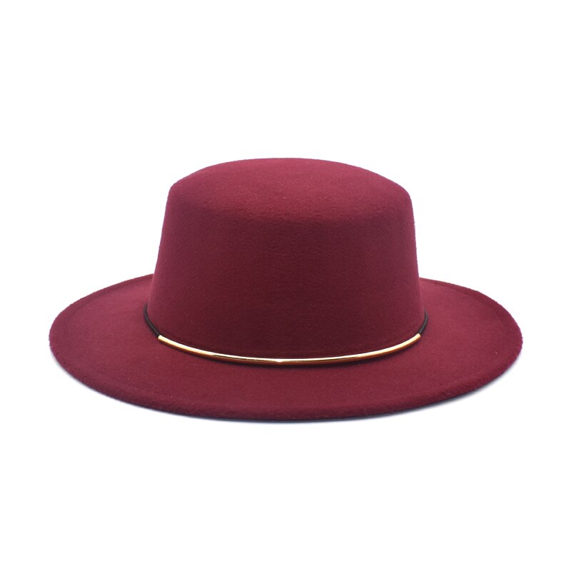 Miacawor vinter efterår kvinders faux uld fedora hat top hat jazz hat rund brat top hat  p3: Rødvin
