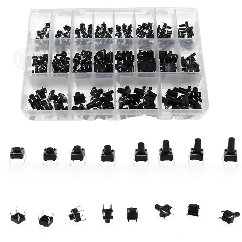 250Stck 4Stifte taktil drücken Taste schalten Mikro momentan Takt drücken Taste Schalter 20 Werte 6x6mm und 12X12mm Sortiment N0PB