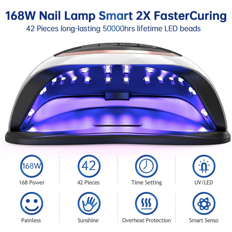 BLUEQUE V3 LED UV lámpara gran espacio 168W lámpara de uñas pantalla LCD rápido seca uñas secador de Gel lámpara lámpara para manicura