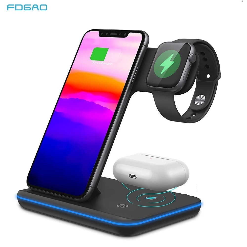 3 in 1 15W Wireless Charger Stand for iPhone 11 X XS XR 8 Qi Quick Charge Dock Station For Apple Watch Series 5/4/3 AirPods Pro