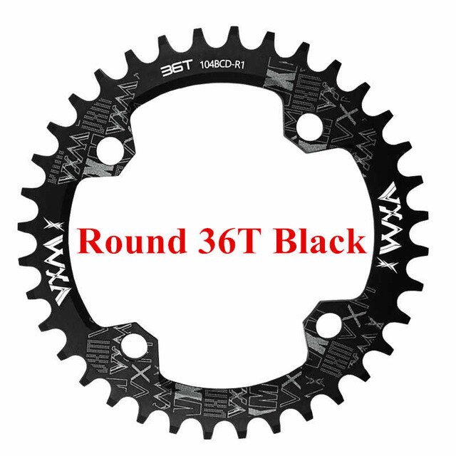 Fiets 104 bcd crank ovaal rond 30t 32t 34t 36t 38t 40t 42t 44t 46t 48t 50t 52t smal breed kettingwiel mtb fiets kettingblad: Ronde 36t zwart