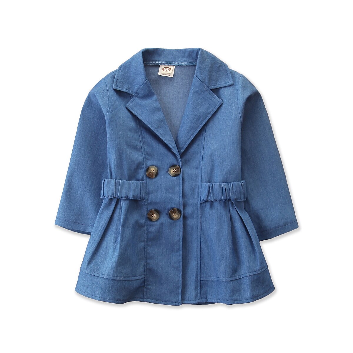 Meisje Mode Knop Revers Jas Baby Kinderkleding Windjack Herfst Winter Dikke Warme Kleding Kid 'S Medium Lange Jas: Blauw / 12m