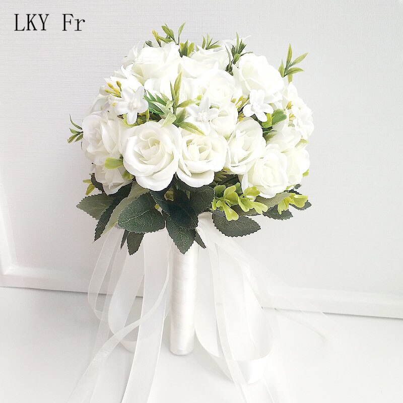 Lky fr bryllup buket blomster ægteskab tilbehør små brude buketter silke roser bryllup buketter til brudepiger dekoration: Hvid brudbuket