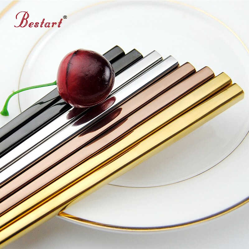 Baguettes chinoises chaudes en métal or en acier inoxydable bâton carré Sushi nouilles chinoises baguettes longue Baguette Cool outil pour manger