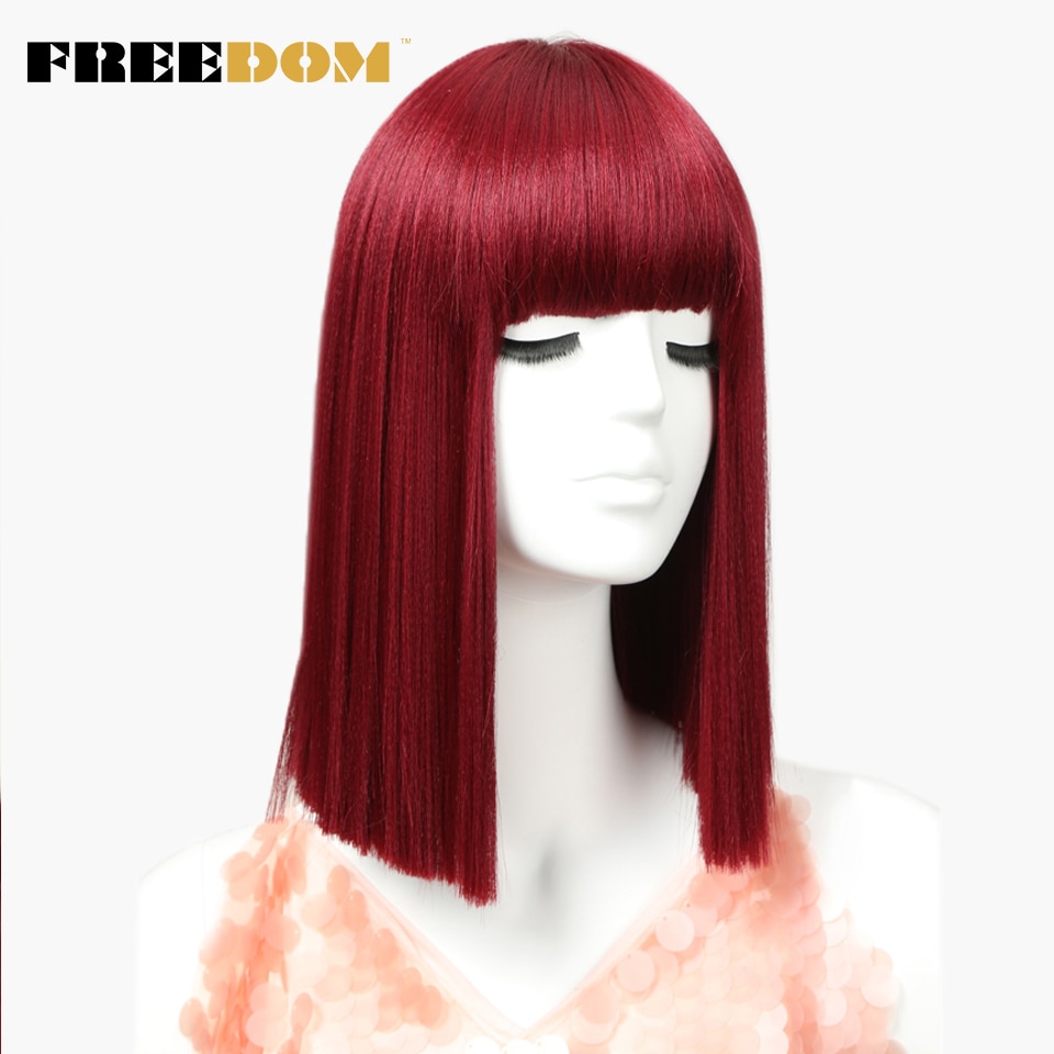 Vrijheid Womens Synthetisch Haar Pruiken 12 Inch Blonde Pruik Korte Rechte Haar Pruik Hittebestendige Rode Kleur