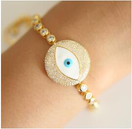 Lucky Luxe Big Evil Eye Charm Tennis Cz Armband Turkse Chic Eye Sieraden: Goud-kleur