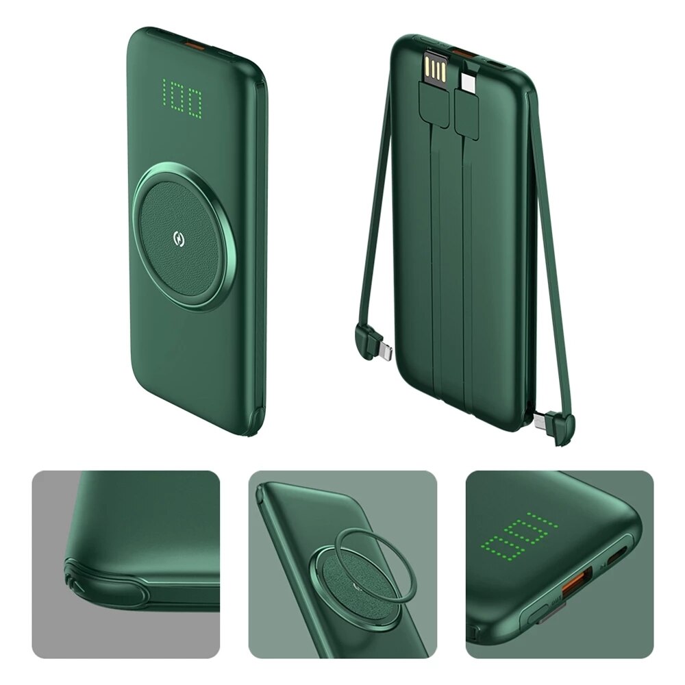 CASEIER Energie Bank 20000mAh Drahtlose Tragbare Energie 4 Kabel 10000mAh Banken Schnelle Ladung Für Xiaomi Carica Batteria Cellulare