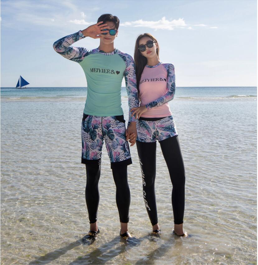 Korean match lovers wetsuit for men and women couple three piece costume quick dry surf diving swim suit plus size