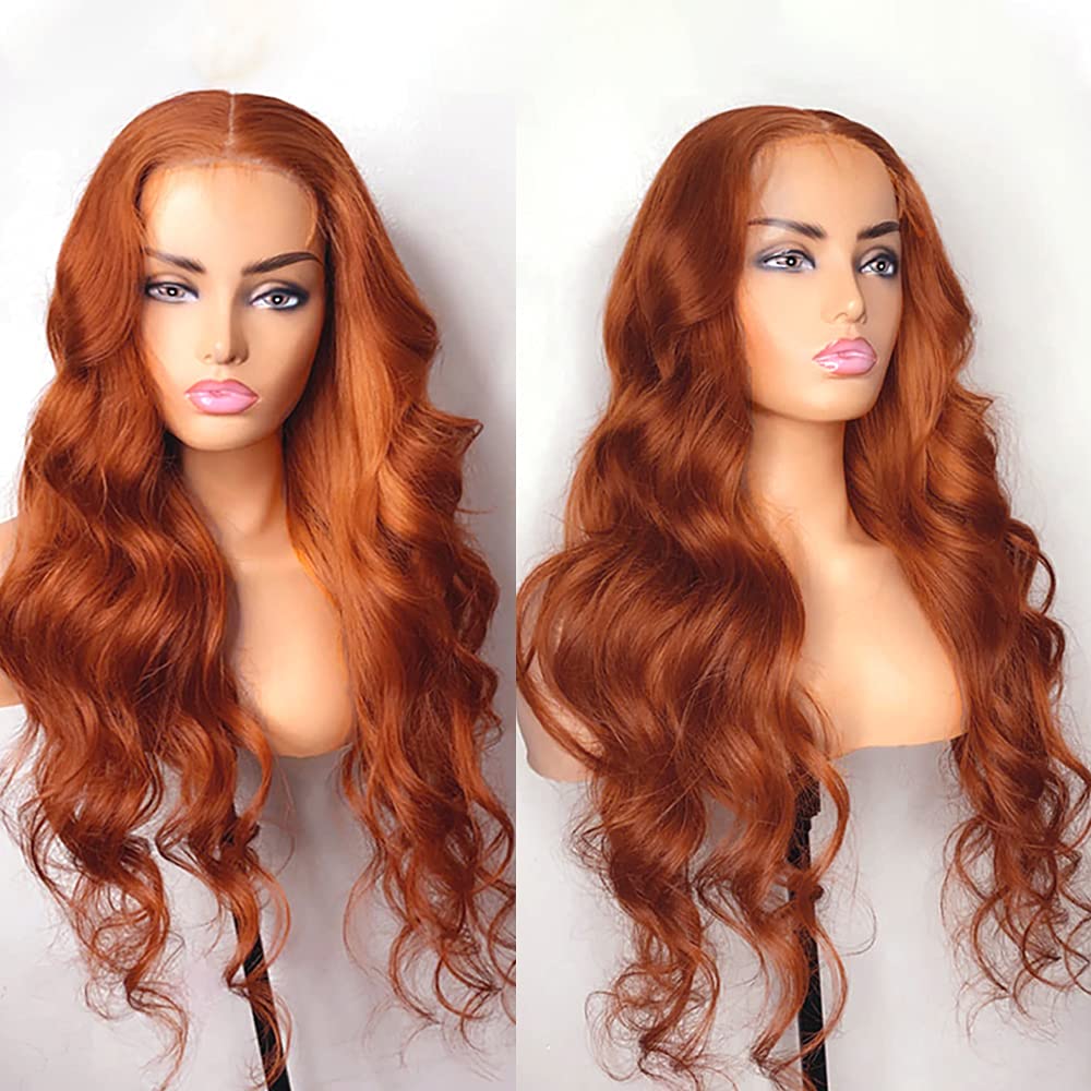 Long Wavy Orange Ginger Wig Synthetic Lace Front Wigs Pre Plucked Soft Lace Frontal Wig Smooth Copper Red Cosplay Wigs
