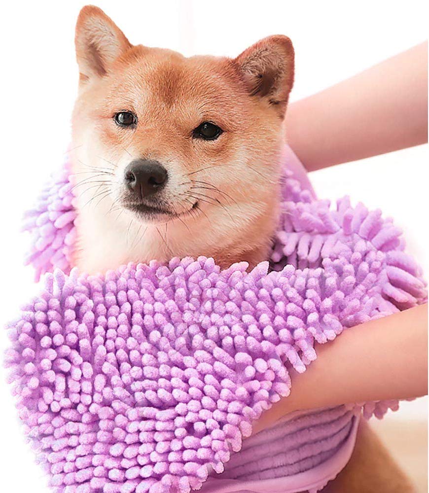Ultra Absorberende Hond Handdoek Snel Droog Huisdier Bad Handdoeken Microfiber Super Zeem met Hand Zakken voor Kleine Medium Grote Honden katten: Purple / M