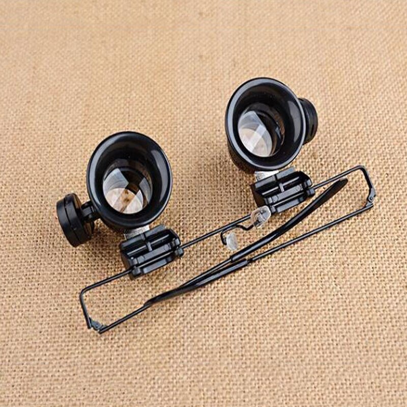 Headset 20X LED Magnifier Double Eyeglasses Magnifier Jewelry Identification Watch Repair Measurement With LED Light