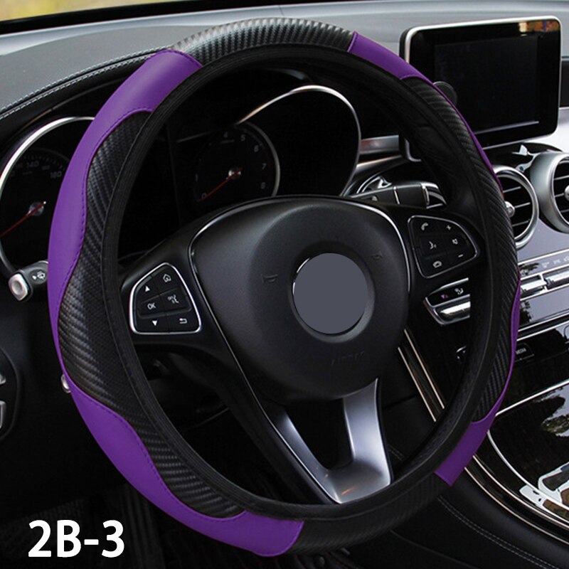 38Cm Ademend Auto Stuurwiel Carbon Fiber Pu Lederen Steering Covers Geschikt Voor Skoda-Ford-Nissan-Vw-Toyota-: 2B-3
