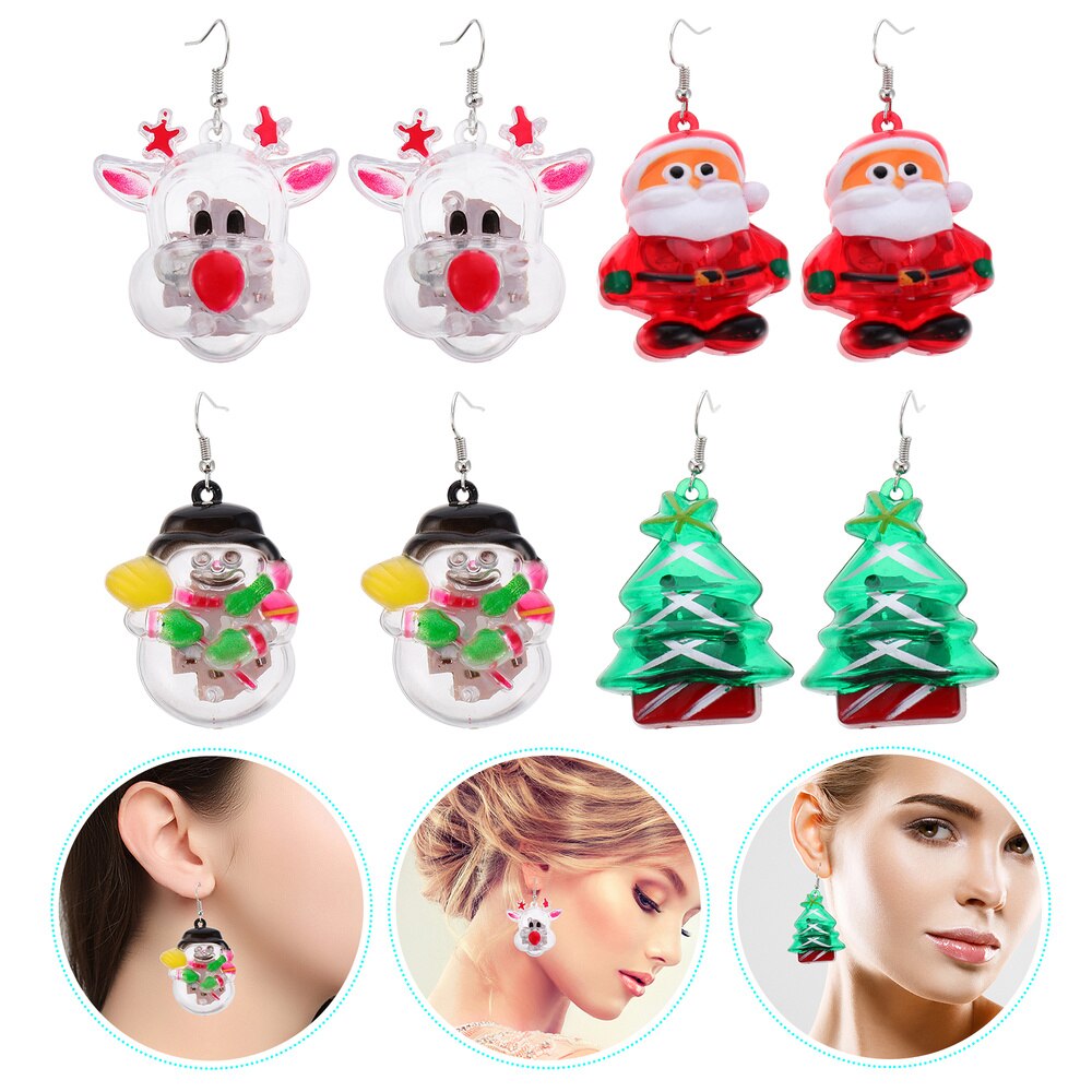 4 Pairs of Christmas Party Earrings LED Light Up Lady Night Party Earrings: Default Title