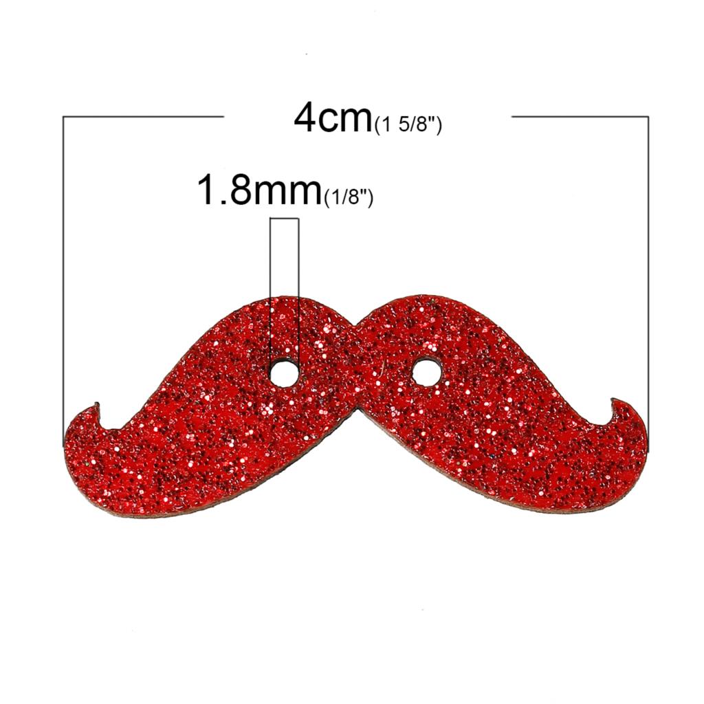 Wood Sewing Button Scrapbooking Mustache At Random Glitter Two Holes 4cm x 15mm,20 PCs