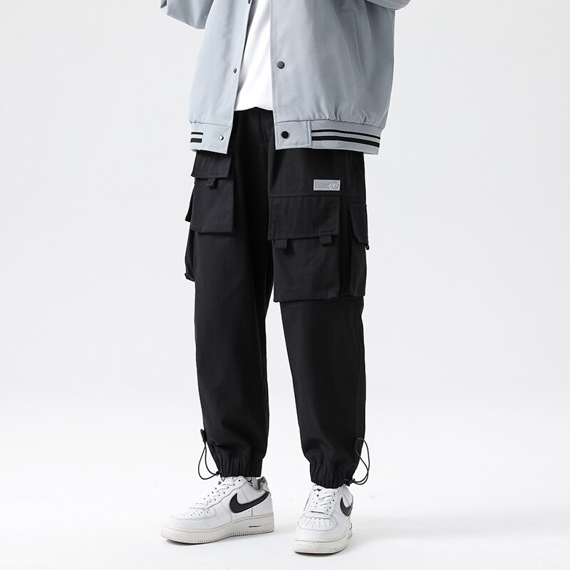 Trend Ladung Hosen Männlichen Multi-Tasche Schwarz Armee Hosen Japan Stil verlieren Jahrgang Jogger keuchen männer: M-Gewicht-55-60kg / Schwarz