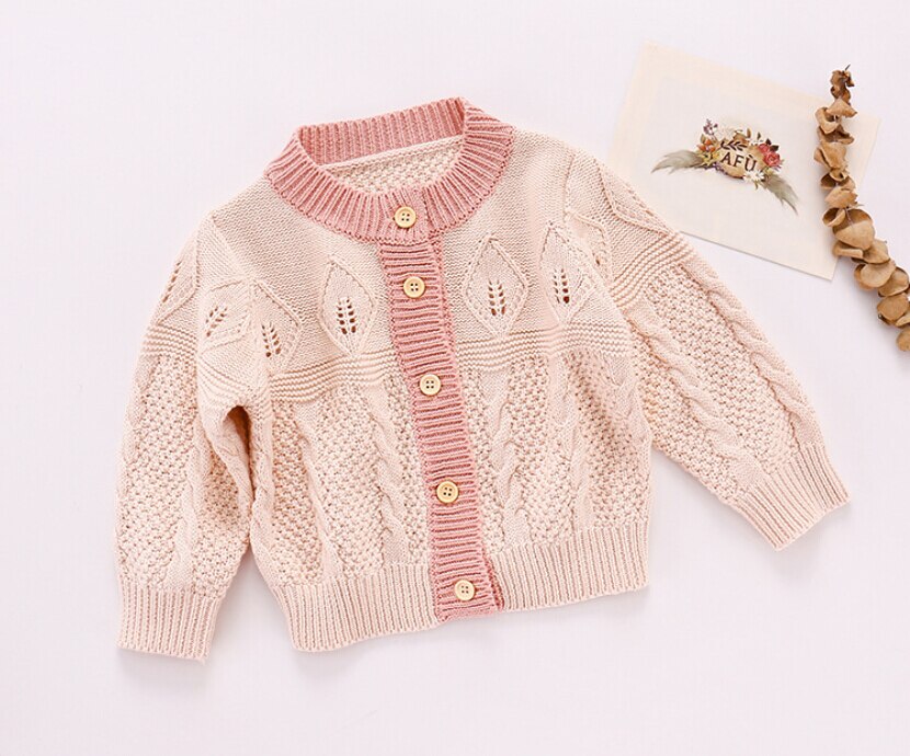 frühling Outwear Baby Kleinkind Mädchen Gestrickte zur Seite fahren Langarm O Nacken Colorblock Schlag-Single-gebrüstet Strick Häkeln Strickjacke: Beige / 6m