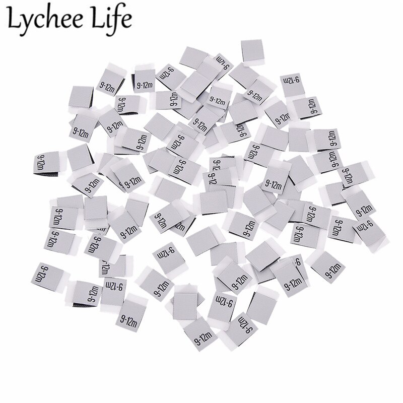 litchi liv 100 stk baby klær størrelse etikett polyester brev trykte etiketter håndlaget diy klær sy stoff tilbehør: 9-12m