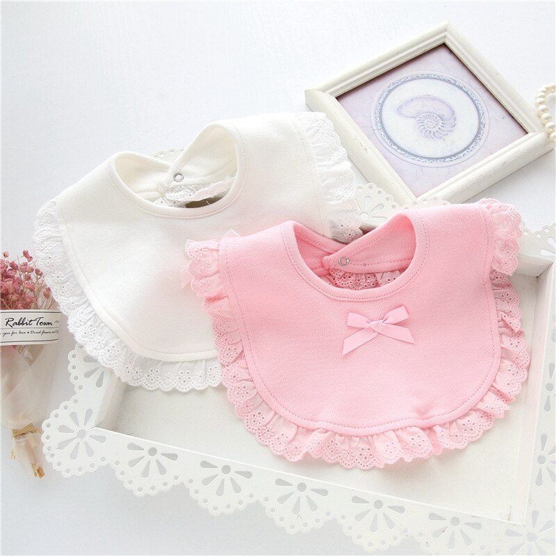 Soft Baby Bibs Burp 100% Cotton Lace Bow Pink and White Bib Baby Girls Bibs Infant Saliva Towels 1PCS