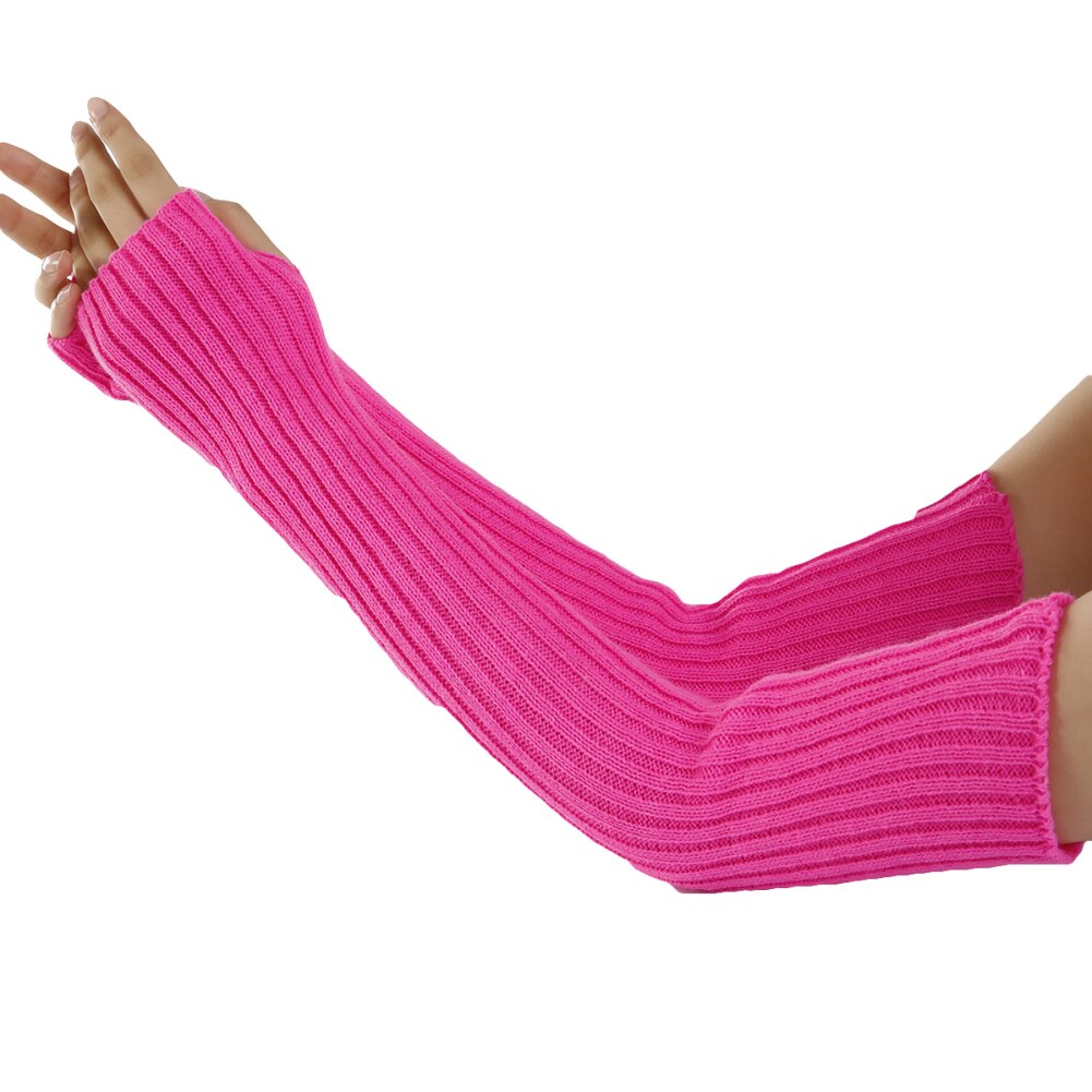 Damehandsker strækbare langærmede fingerløse handsker varme strikkede vanter armvarmere lange handsker forår efterår 52cm